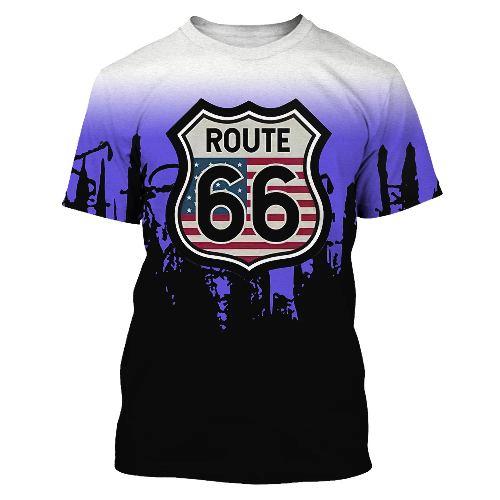Route 66 Print T Shirt For Men Street Hip Hop Style Short Sleeve Fashion O-neck Oversized Tees Summer Trend Breathable Pullover