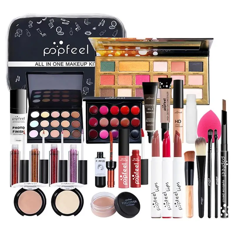 

Makeup Kit For Women 27Pcs Full Gift Includes Brush Set Eyeshadow Palette Lip Gloss Sponge Foundation Concealer Eyebrow Pencil