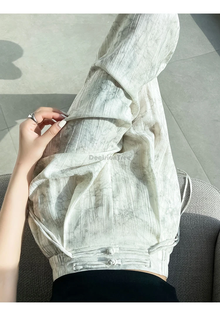 Женские брюки в китайском стиле свободные с широкими штанинами и чернильным