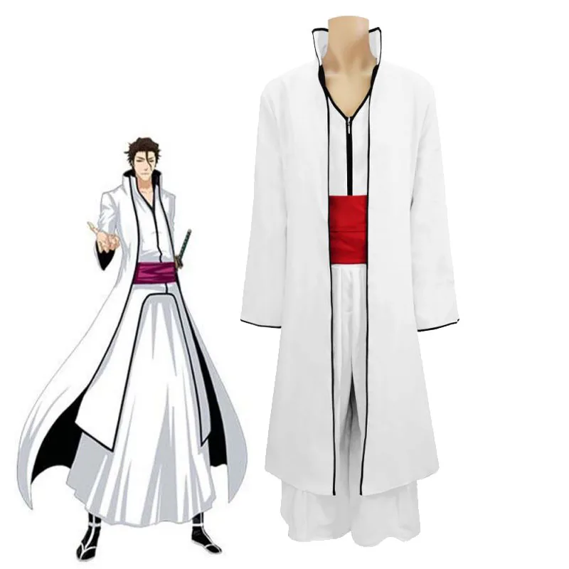 

Костюм Аниме отбеливатель Aizen юсэ Косплей унисекс, унисекс белый костюм-кимоно с ажурным принтом, тренчкот