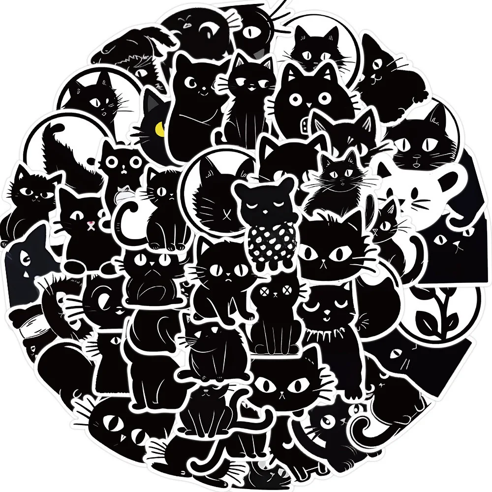 

10/30/50PCS Cute Black Cat Animal Cartoon Sticker DIY Phone Laptop Luggage Skateboard Graffiti Decals Fun for Kid Toy