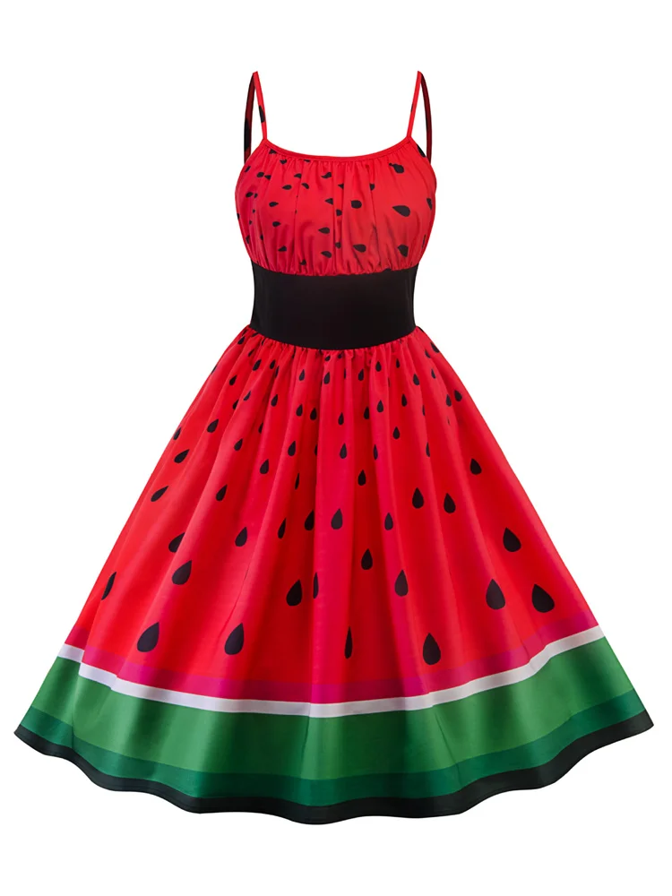 

Женское платье на бретельках с элементами арбуза, красные пляжные платья без рукавов, лето 2022, модные повседневные сексуальные плиссирован...