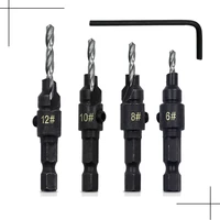 4pcs countersink drill woodworking drill bit set drilling holes for screw sizes 6 8 10 12 with a wrench drill bit