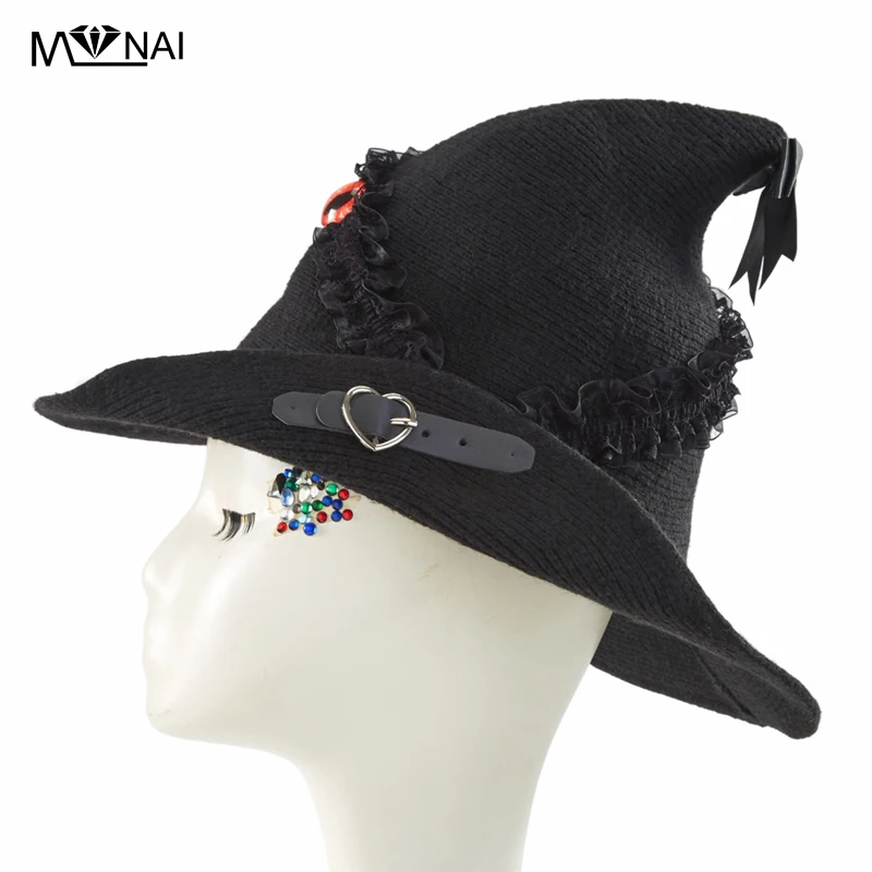 

Vintage Lace Witch Hat Halloween Party Eyes Sorcerer Hats Gothic Party Pointed Hat