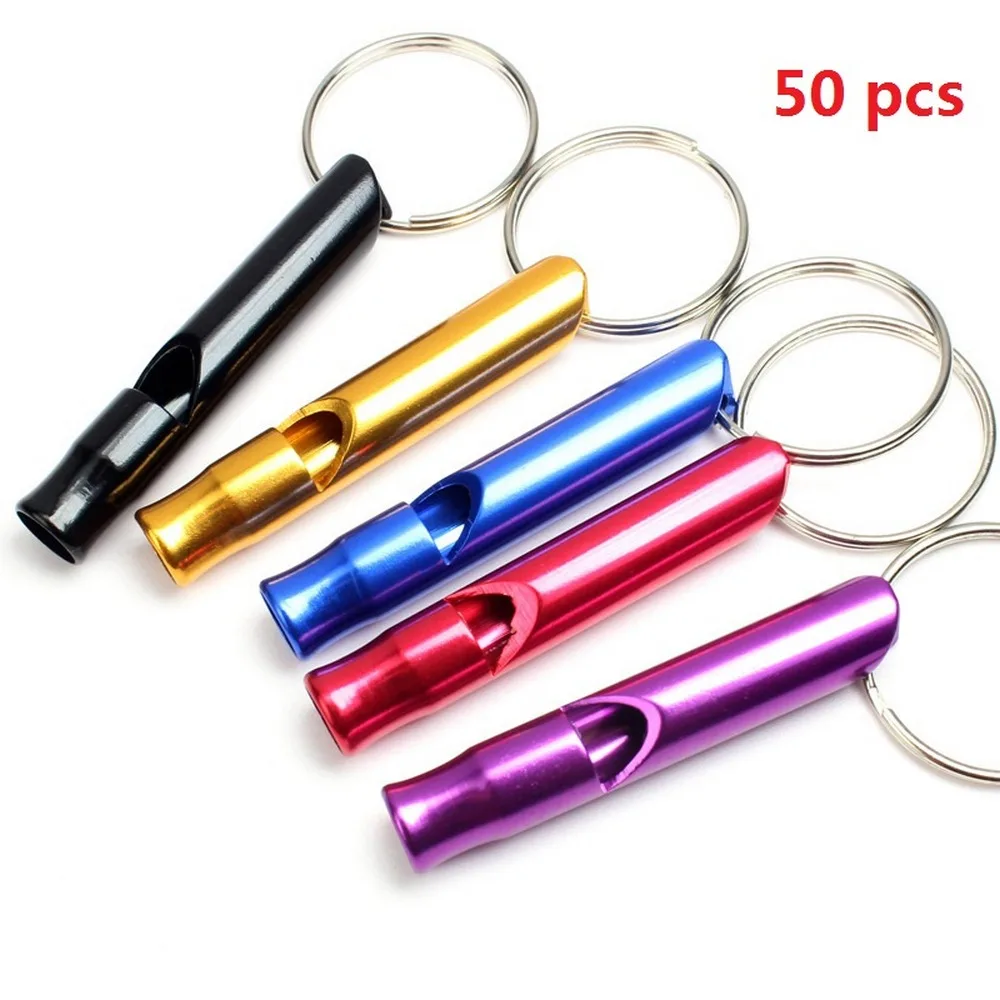 

50pcs Camping Survival Whistle Mini Loud Emergency Whistle With Keychain SOS Necklace Whistle EDC Keyring Outdoor Hiking Tools