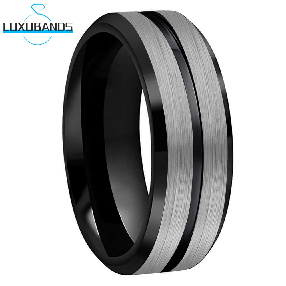 

Rose Gold Black Blue 8mm 6mm Tungsten Carbide Wedding Ring For Men Wemen Center Grooved Flat Brushed Finish In Stock Comfort Fit