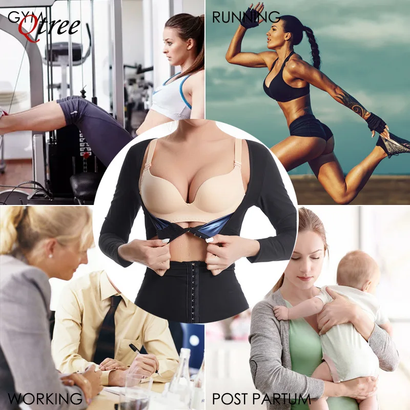 Womens Body Shaper Arm Slimming Sauna Shapers Hot Sweat Sauna Effect Fitness Workout Trainer Chest Push Up Shapewear with Hooks