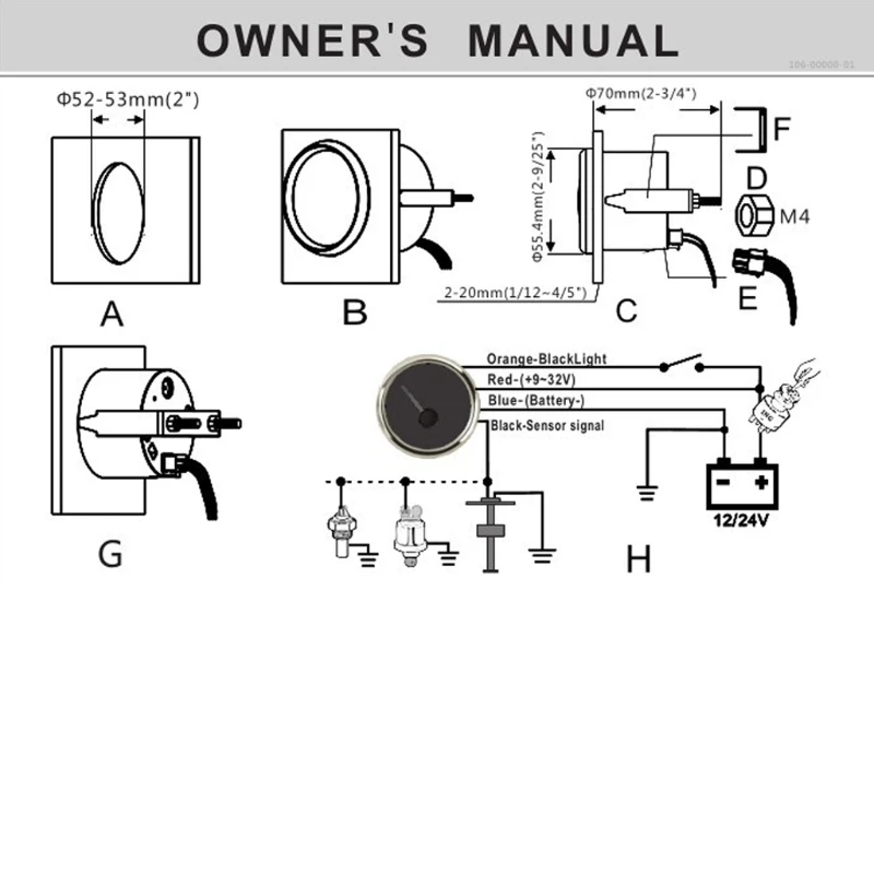 

Fuel Level Gauge Sensor 52mm Pointer Universal Oil Gas Tank Meter with LED Backlight for Marine RV Yacht Boat Motorcycle