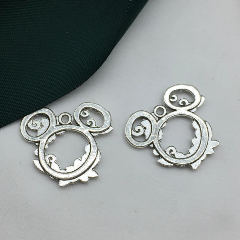 100PCS Disney Openwork Lace Mickey Mouse Pendant DIY Jewelry Accessories Vintage Zinc Alloy Earrings Necklace Bracelet Pendant