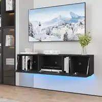 Floating TV Stands with LED Lights 55" Wall Mounted Floating Entertainment Center High Gloss TV Console with Door and Storage US