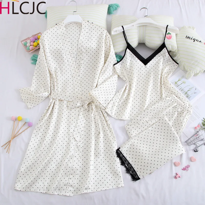 

Новый женский пижамный комплект, шелковая атласная пижама на бретельках, 3 предмета, одежда для сна для женщин, дышащая Домашняя одежда с длинным рукавом, Сексуальная Домашняя одежда