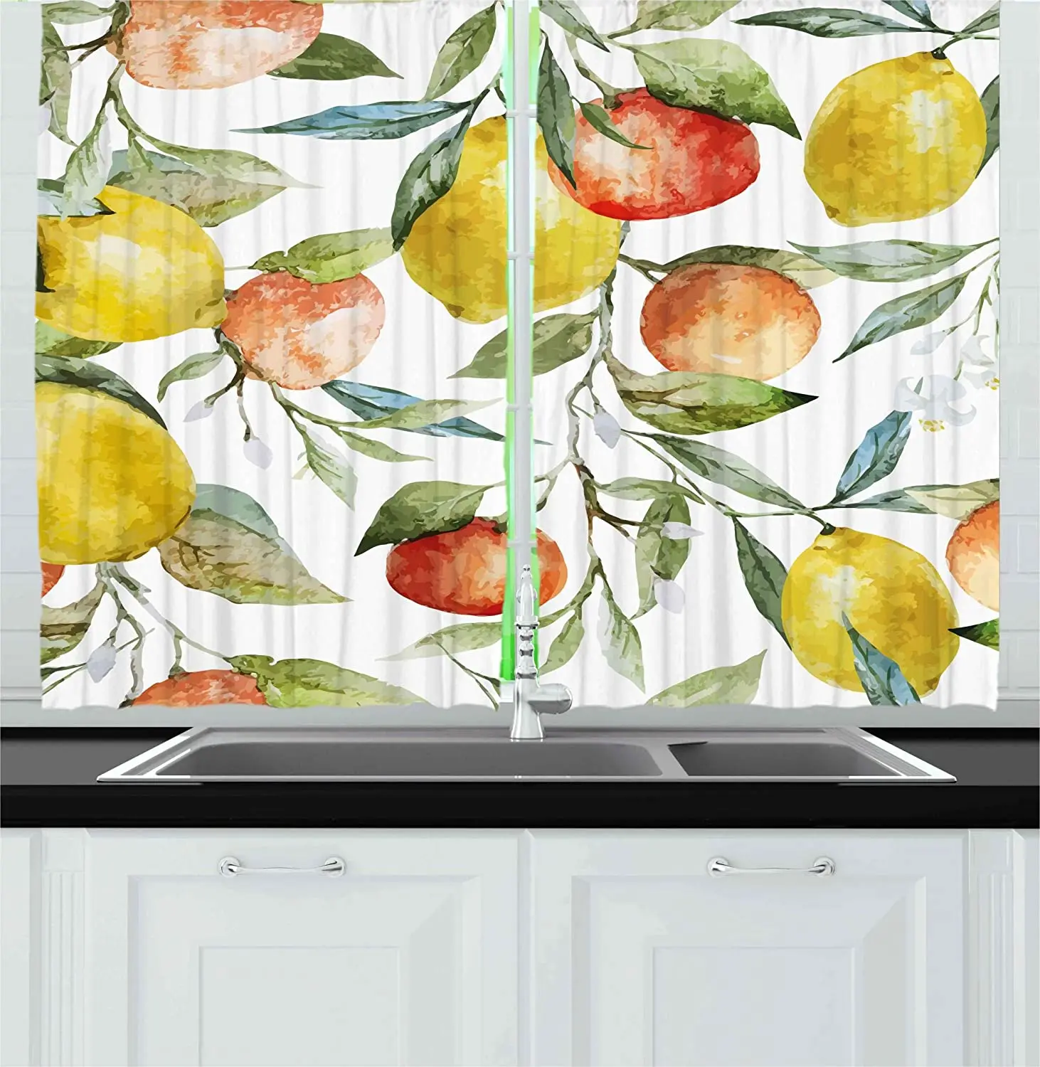 

Lemon and Orange Clementine Tree Branches Fruit Yummy Winter Season Vitamin Design Window Drapes Blackout Curtains for Kitchen
