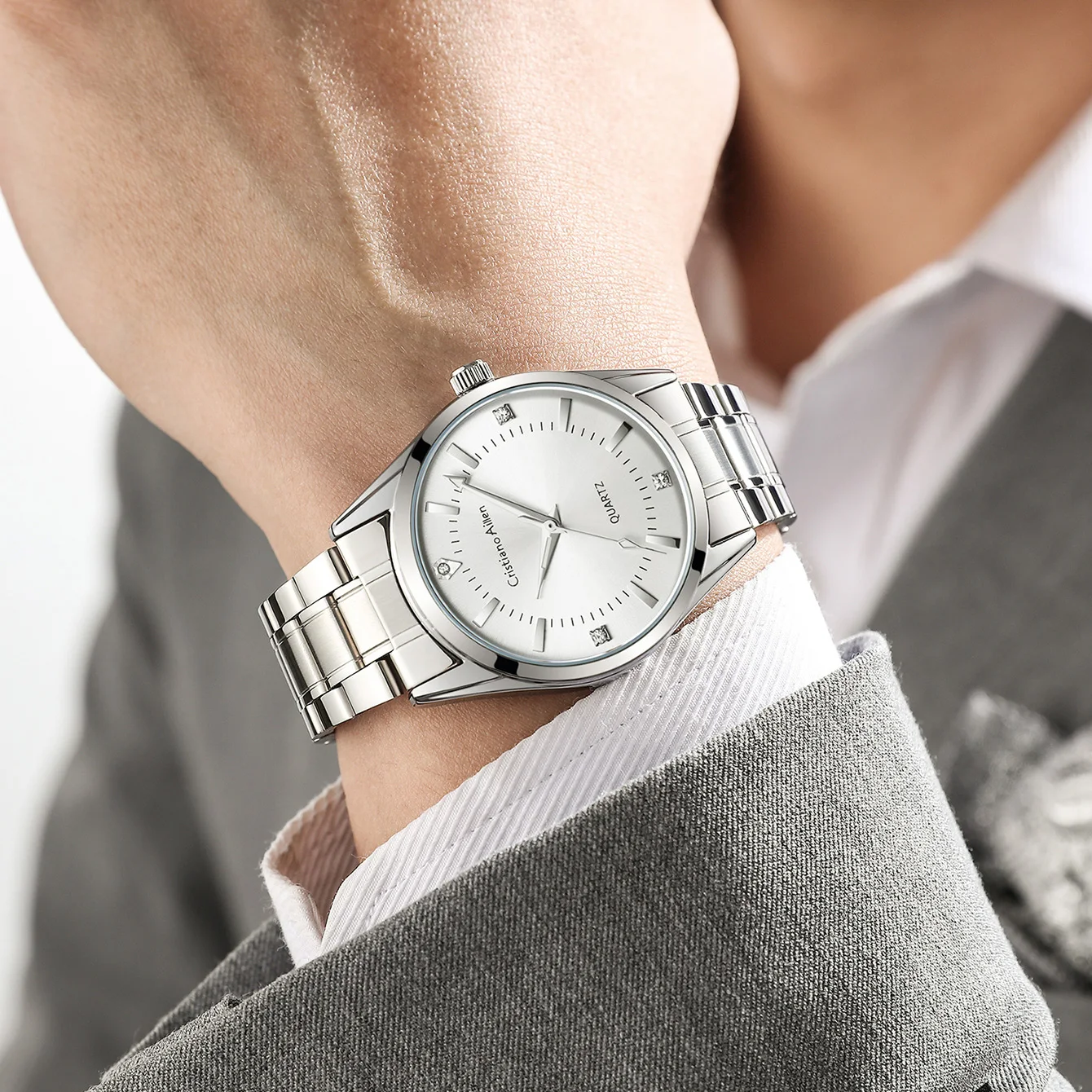 Модные простые мужские часы Роскошные из нержавеющей стали водонепроницаемые