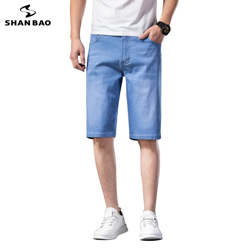 

Мужские прямые свободные тонкие джинсовые шорты SHAN BAO, простые легкие хлопковые эластичные повседневные шорты, новинка на лето