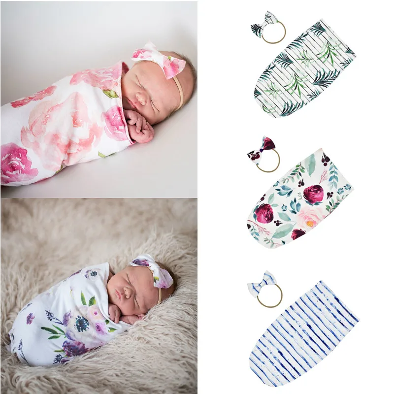 

6 Types Newborn Photography Props Infant Stretch Sleeping Bag with Hairband Cotton Baby Wrap Bedding Suit