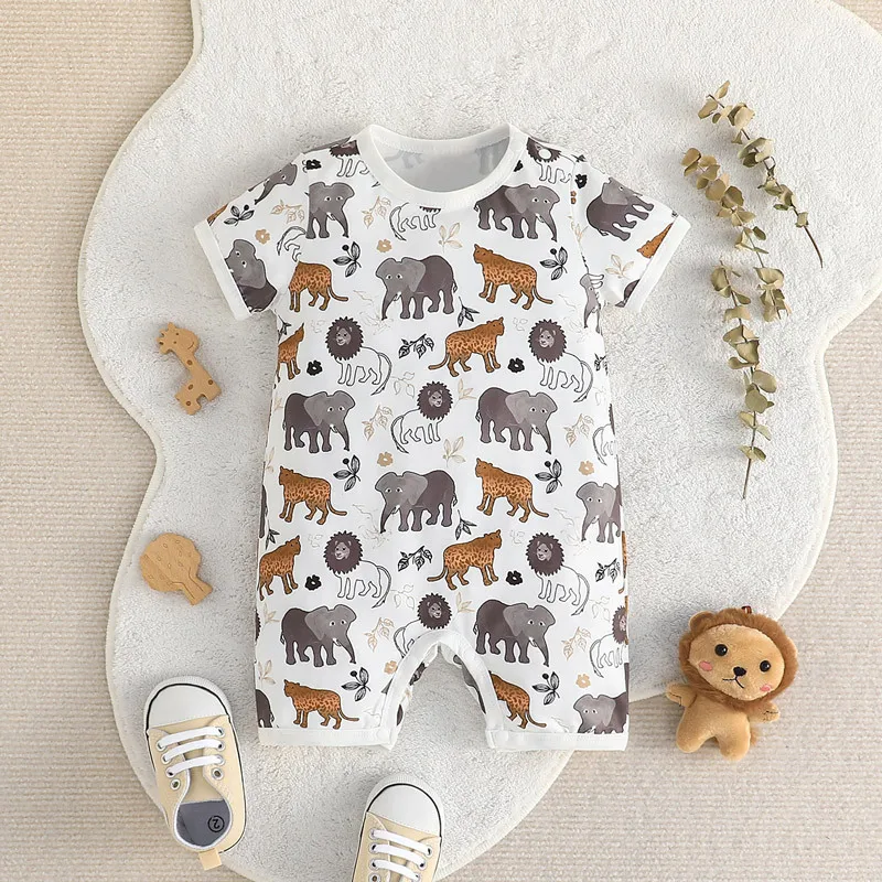 

Детский комбинезон с коротким рукавом и плоской подошвой, новинка 2023, Цельный Детский Повседневный комбинезон с принтом животных, одежда для скалолазания