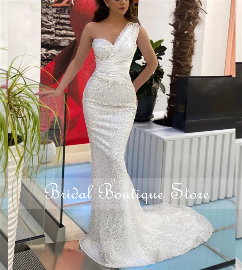 

Exquisite Mermaid Wedding Dresses 2023 One Shoulder Sparkly Crystals Robe De Mariee Beading Bridal Gowns Vestido De Novia