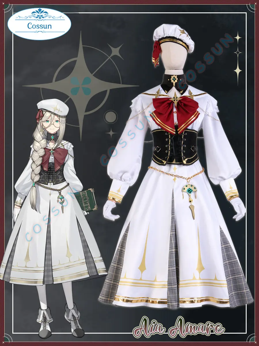 

Костюм для косплея NIJISANJI Vtuber EN ILUNA Aia Amare, белые платья, аниме, Женский Игровой костюм