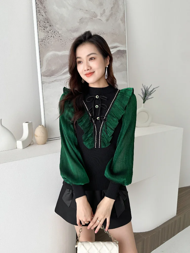 2024 зимняя уличная модная утягивающая толстовка с бантом и длинными рукавами