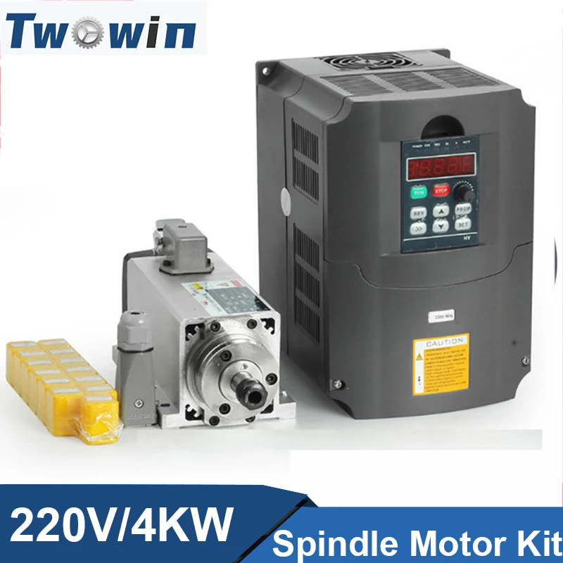 

TWOWIN 220V 4KW Air Cooled Spindle Motor 4pcs Bearings CNC Motor Inverter ER20 Square Milling Machine Spindle for Lathe Machine