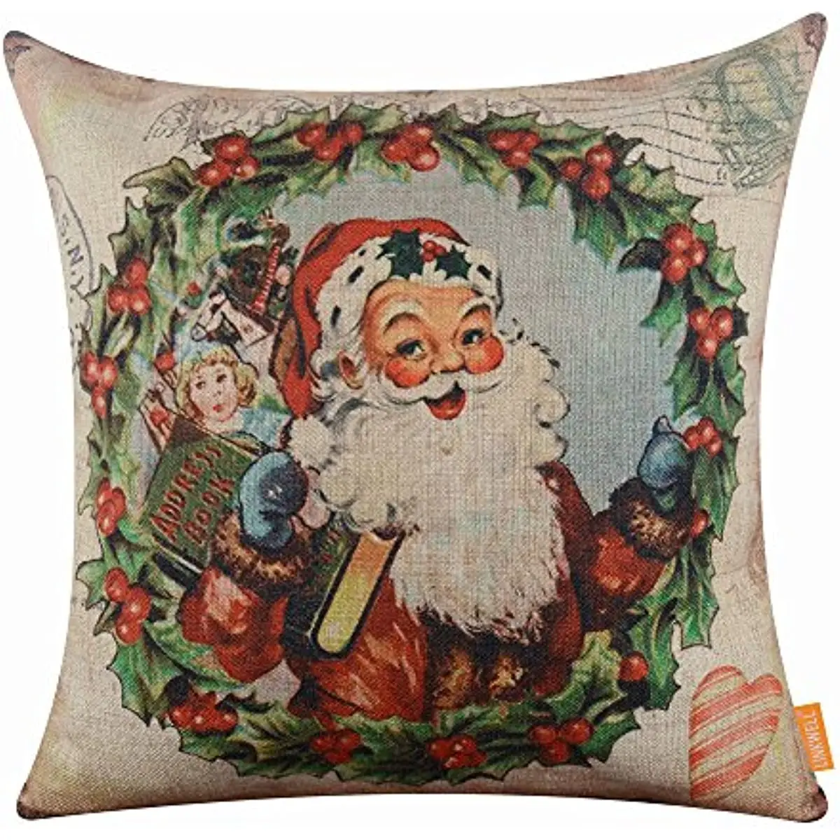 

18x18 inches Merry Christmas Santa Claus Wreath Burlap Throw Cushion Cover Pillowcase CC1186