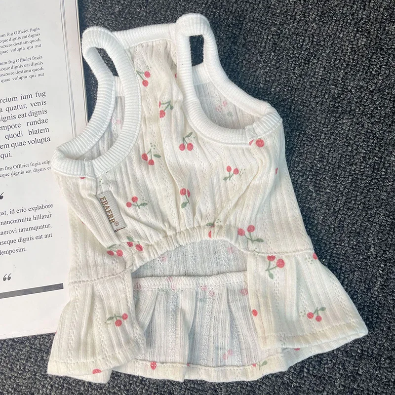 

Платье с цветочным рисунком вишни, тонкий жилет для щенка, летняя одежда с принтом для маленьких и средних собак, дышащая трикотажная одежда для французского бульдога