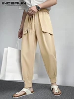handsome well fitting new men long pants drape loose small feet pantalons stylish male solid all match drawstring trousers s 5xl