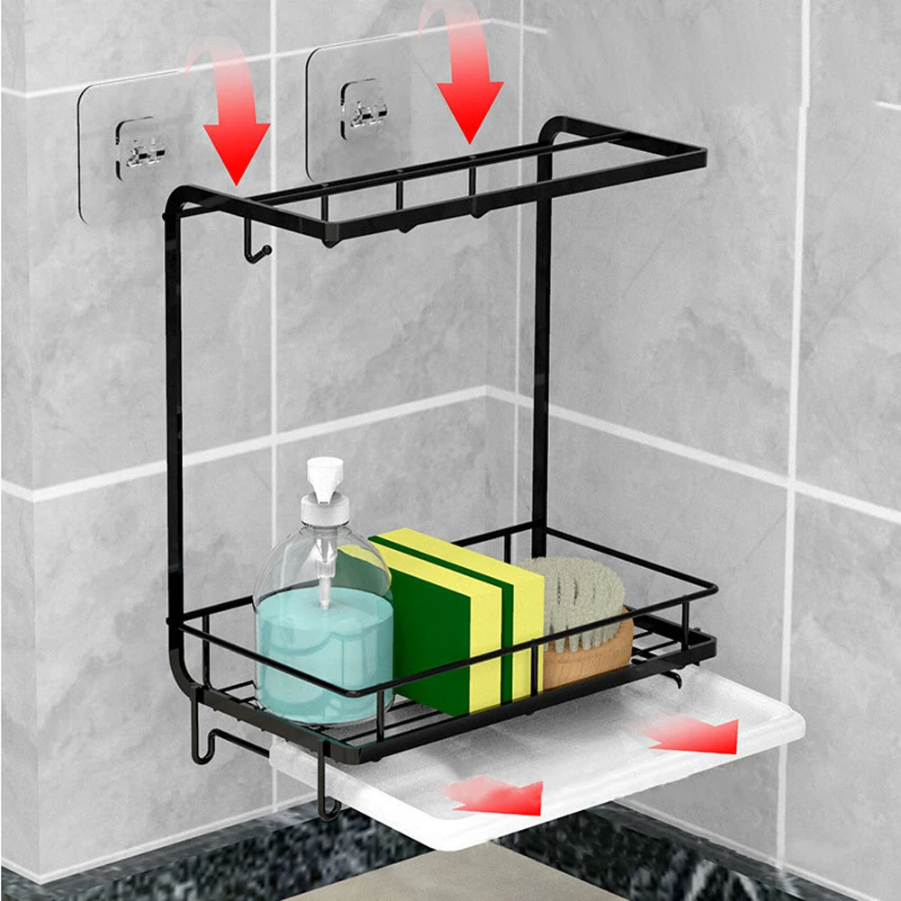 

Dishcloth Soap Drain Storage Shelf Multifunctional Towel Shelf Breathable Save Space Punch-Free Household Accessories