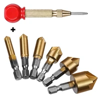 6pcs hex handle five blade chamfered titanium plated wooden boring drill countersunk drill countersunk sinking nut with 1 cent