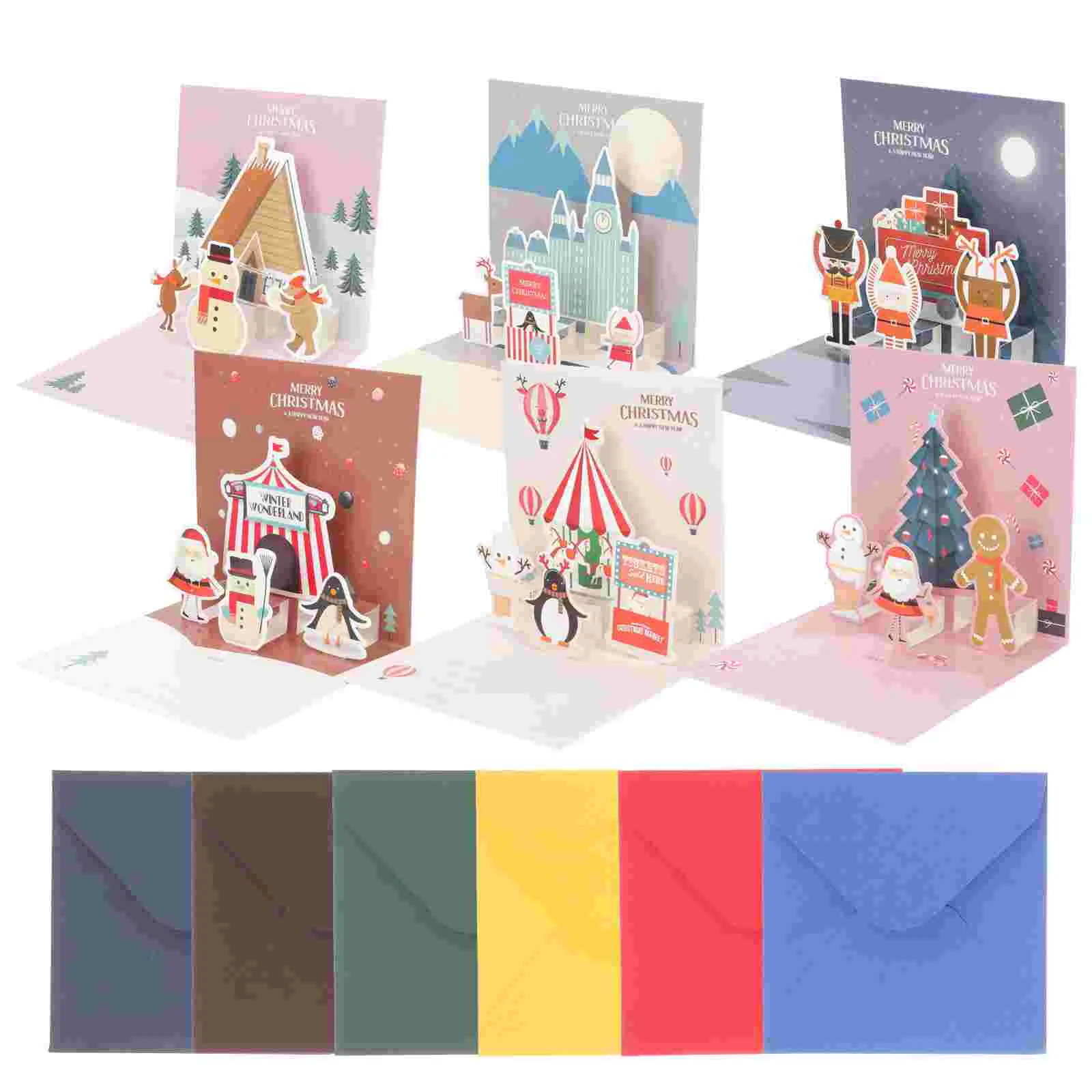 

6 Sets Christmas Paper Greeting Cards with Envelope and Sticker Xmas Blessing Cards