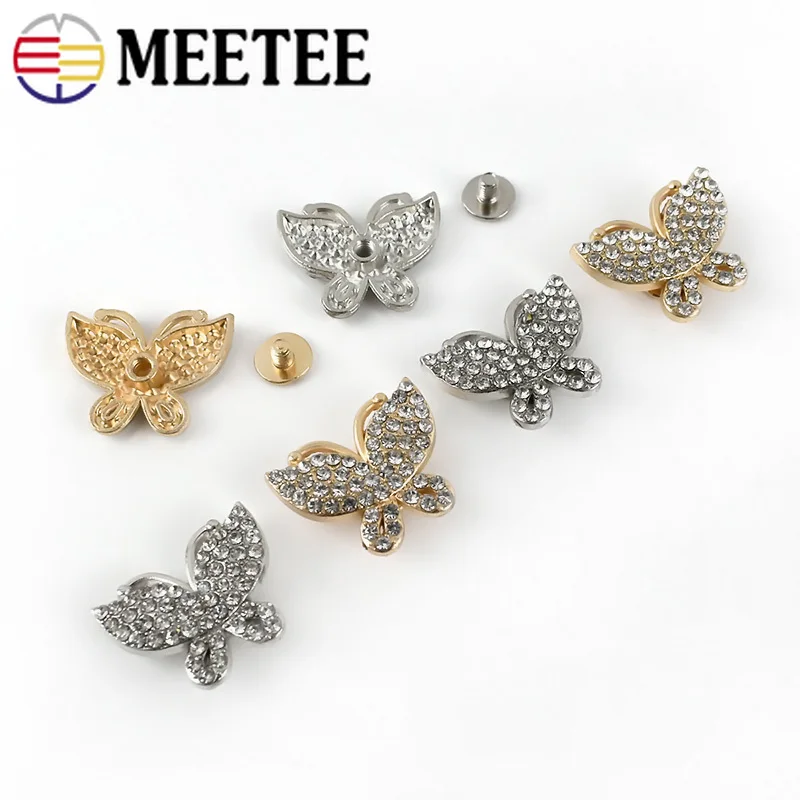 

Meetee 10/20pcs Metal Rhinestones Rivet Buckle Screw Nail Shoes Buckles DIY Diamond Bow Screws Decor Clasp Rivets Hook Accessory