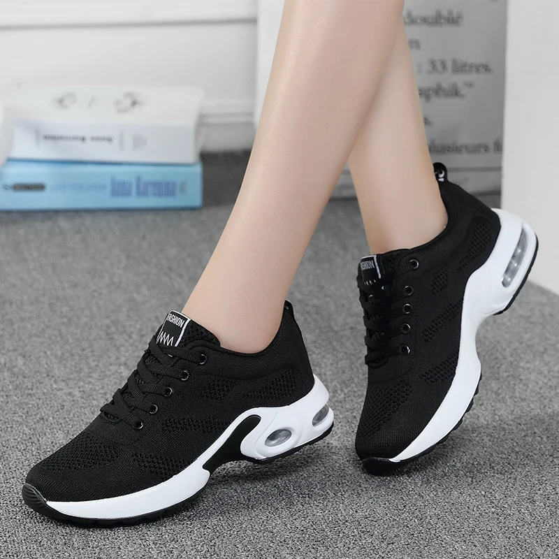 Womens Fashion Air Cushion Lace Up Sports Shoes Breathable Mesh Casual Running Sneakers
