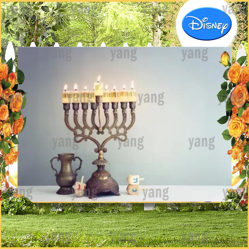 

Jewish New Year Rosh Hashanah Candle Lampstand Light Bokeh Photography Background Custom Happy Hanukkah Backdrop Decoration