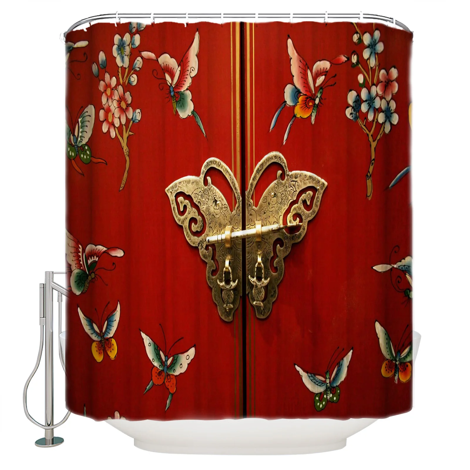 

Дверь Бабочка металлический цветок красный занавеска для душа s Водонепроницаемая занавеска для душа с принтом с крючками декор для ванной ...