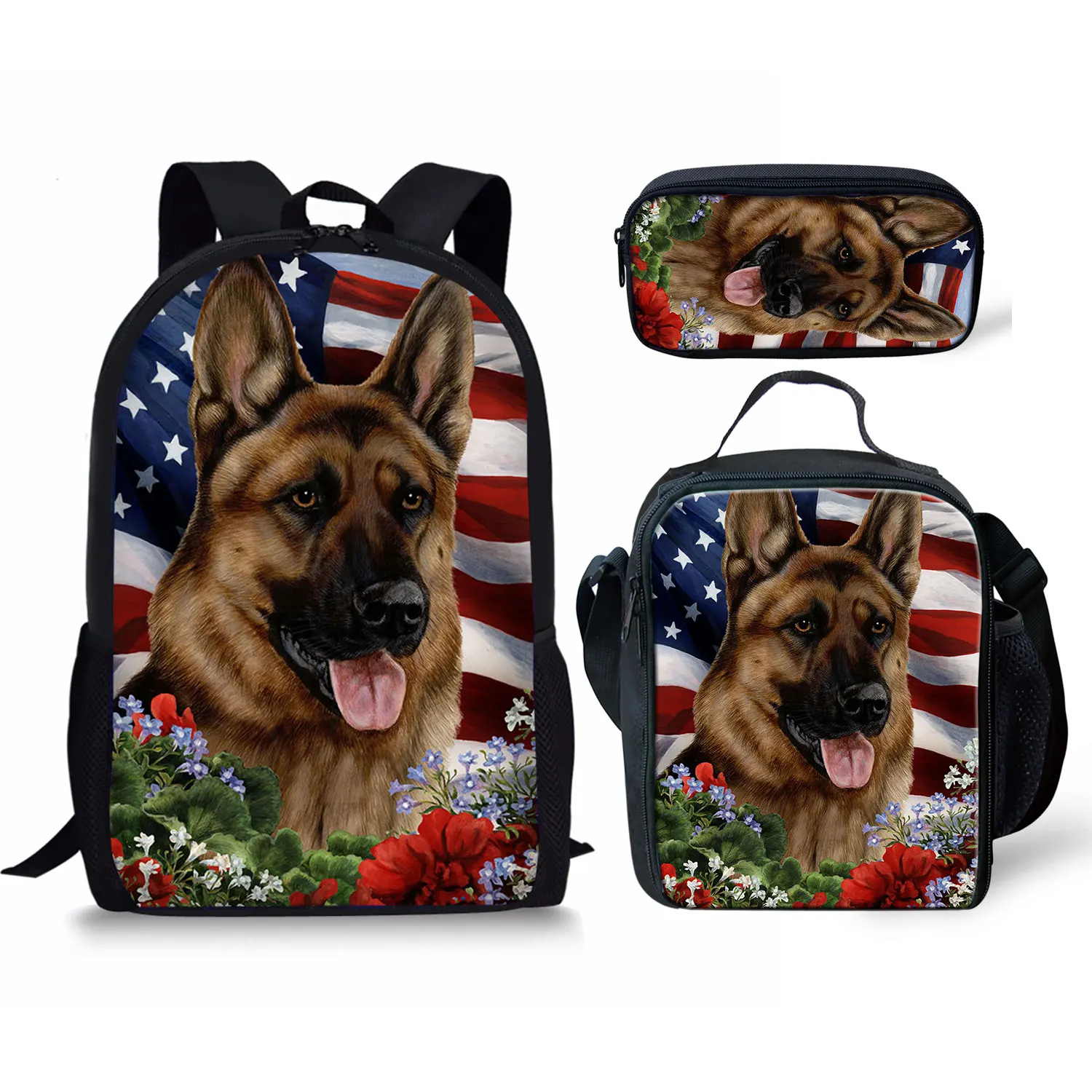 American Flag Animal Pattern 3pcs Boys School Backpack Students Book Bag Lunch Food & Pen Set Mochilas Escolares Free Shipping