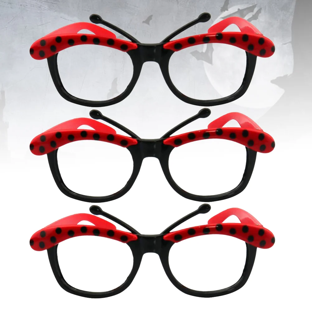 

3 Pairs Ladybug Pattern Eyeglasses Party Supplies Masquerade Glasses for Boys