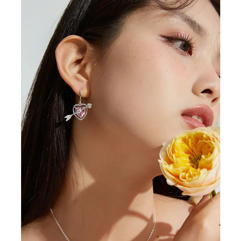 

Disney New Sterling Silver Pink Lovely Gemstone Earrings for Women Niche Design Earrings High Class Elegant Trendy Earrings