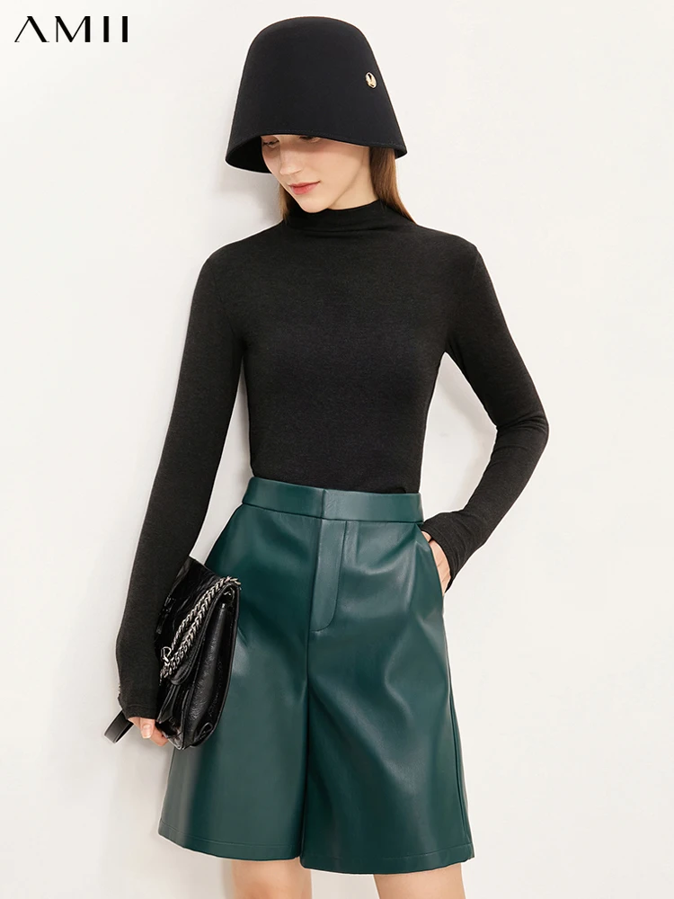 

Amii минимализм осенний пуловер для женщин Зимняя Водолазка с длинным рукавом футболки антибактериальные повседневные приталенные Топы ...