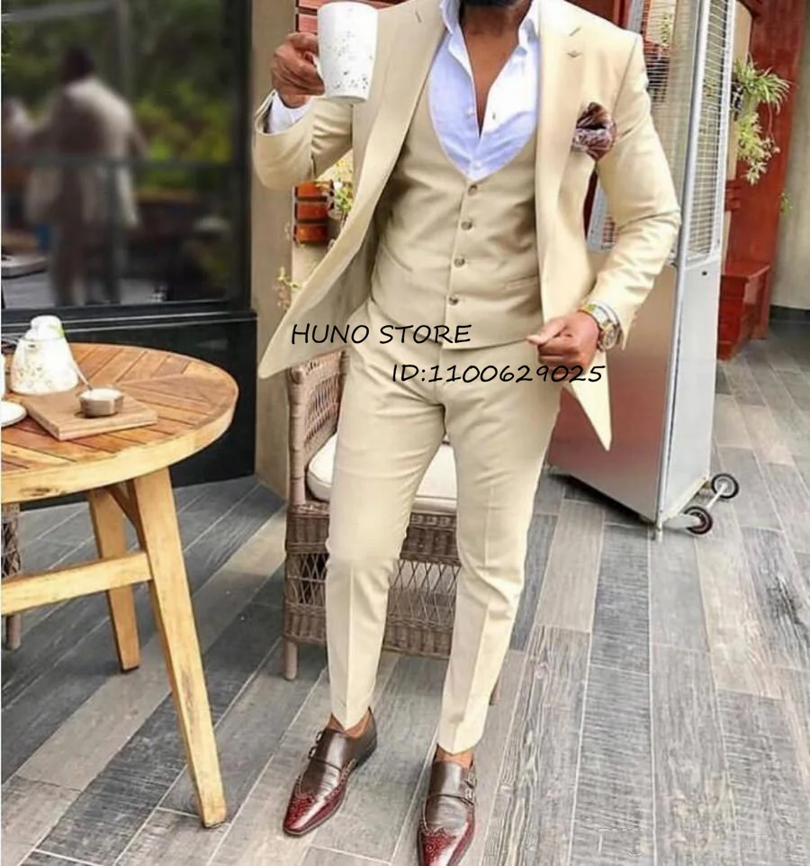 New Men's Suit Wedding 3 Piece Slim Fit Single Breasted Casual Tuxedo  Formal Dress for Events Elegant Male Blazer
