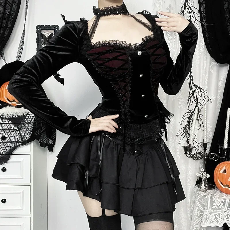 Новинка 2025 года винтажные темно-осенние бархатные мягкие укороченные топы с