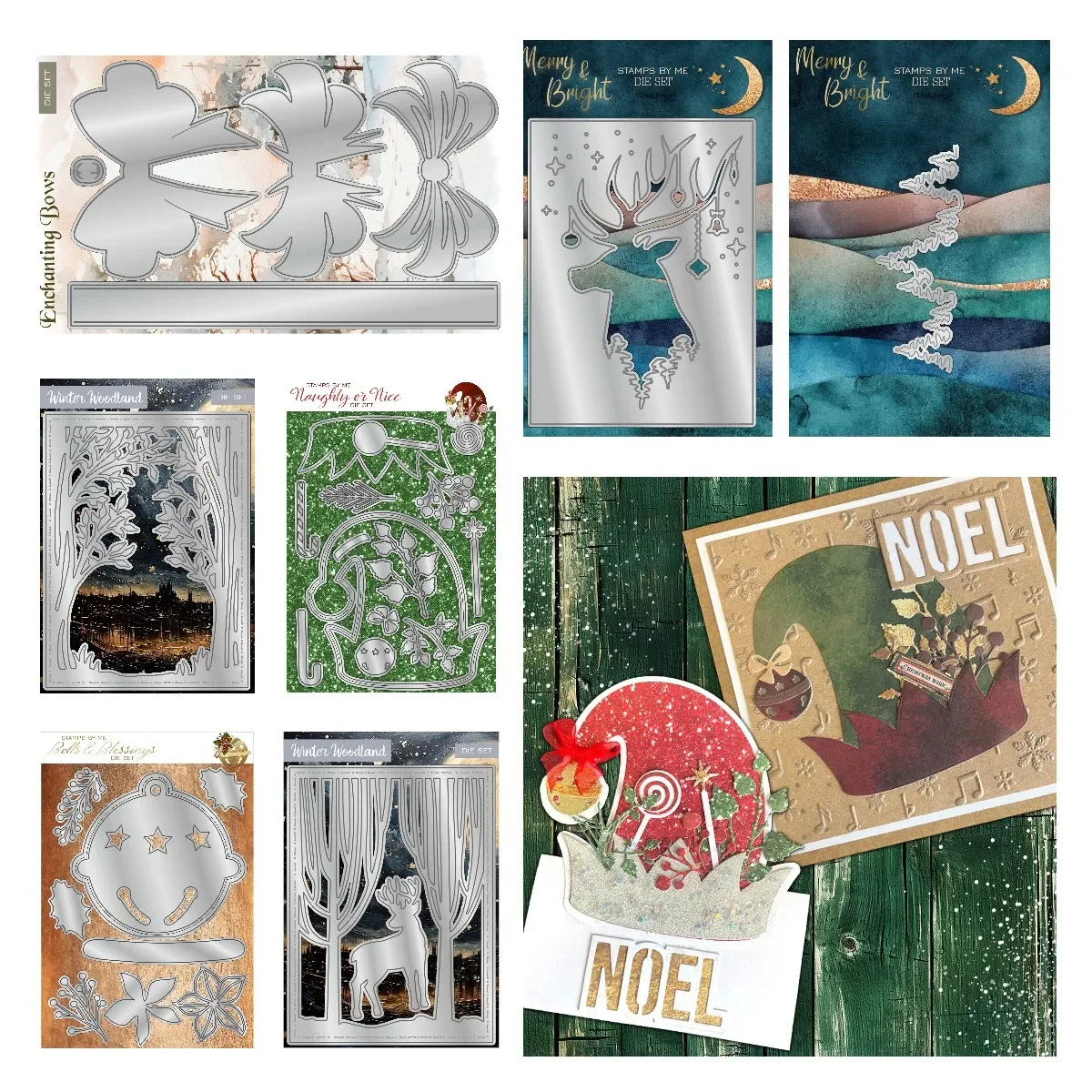 Рождество с ярким деревом рамка для оленя банты зимние лесные многослойные