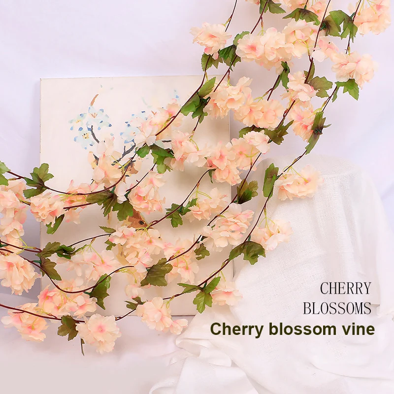 

Cherry Blossom Artificial Flowers Garland Hanging Vine Silk Sakura Garland for Wedding Garden Arch Wall Home Party Decor