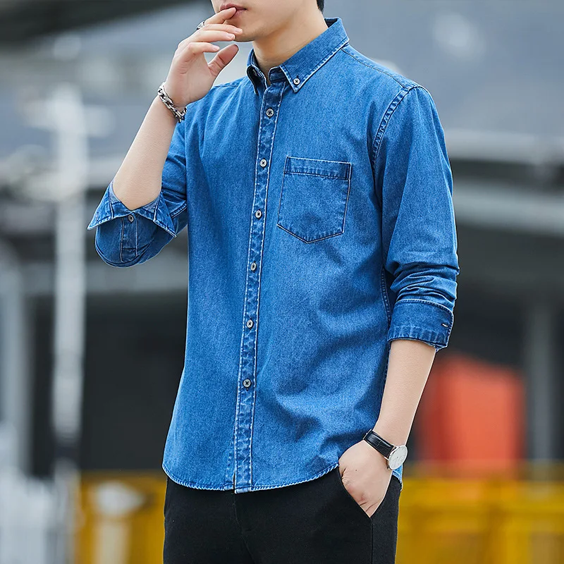 

Denim Shirts for Men Cotton Casual Button Shirt Men Fashion Slim Fit Cowboy Long Sleeve Shirt Brand Male Clothing Plus Size 4XL