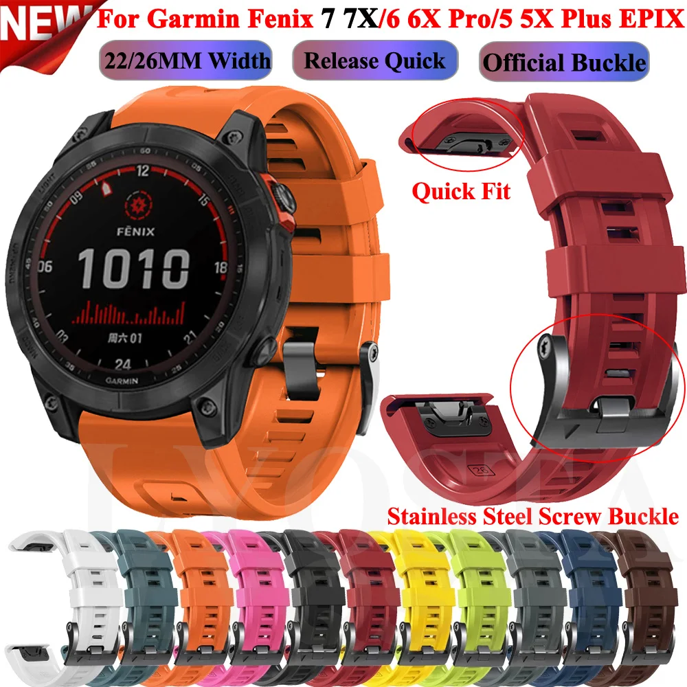 

26 22mm Official Screw Buckle QuickFit Straps For Garmin Fenix 7 7X EPIX 6 6X Pro 5X 5Plus 945 Silicone Smartwatch Band Bracelet