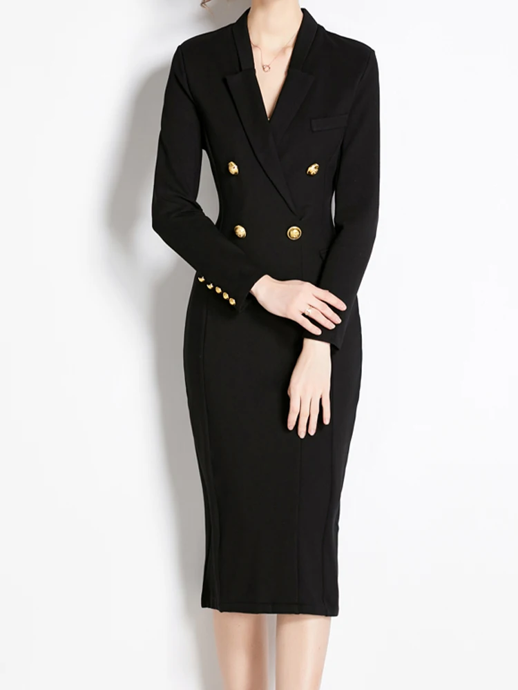 

Высококачественное платье с воротником-стойкой и длинными рукавами, стройнящее и приталенное, новинка 2023, модная женская одежда