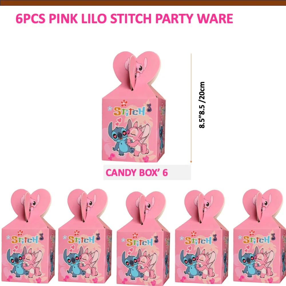 

Pink Lilo Stitch Party Sets 6pcs Candy Box For Anniversary Wedding Anniversary Children's day College School Home Dinner Event