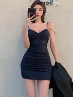 black sexy deep v neck club sexy bodycon dresses women ruched backless party bandage mini summer new dress vestidos 2022