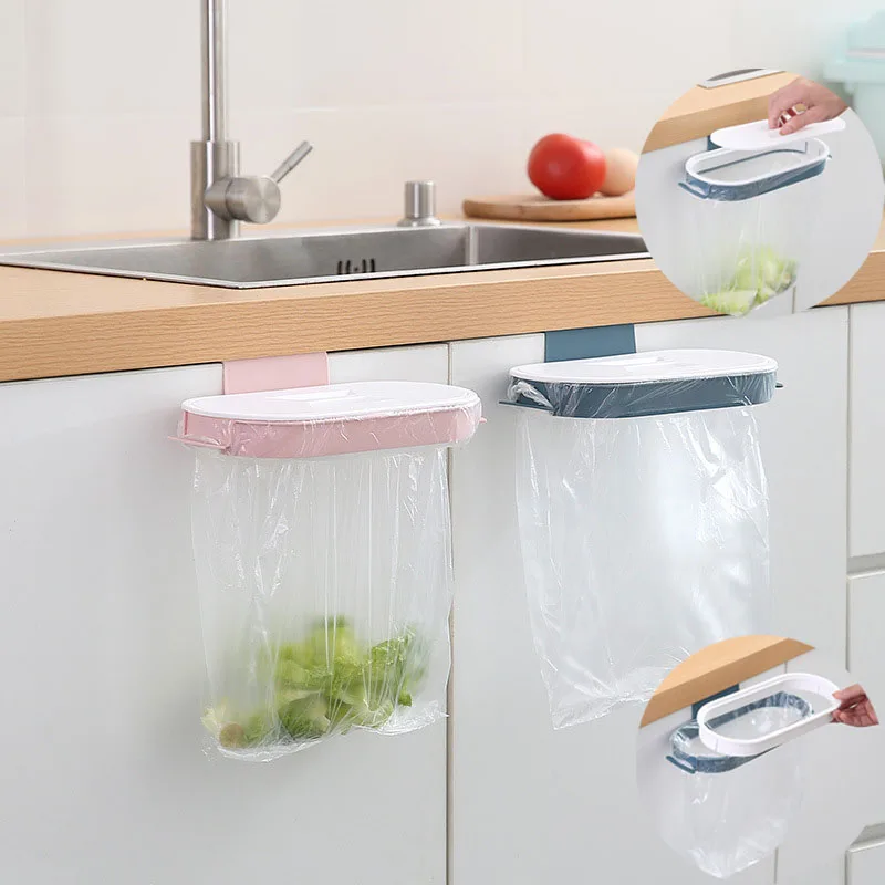 

1pc Kitchen Cabinets Door Basket with Cover Hanging Trash CanWaste Bin Garbage Tool Storage Holders Space-Saving Trash Racks