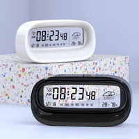 electronic alarm clock square silent bedside lcd digital clock calendar with date day mini desktop alarm clocks for students
