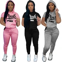 ladies casual outfit personality print hoodie sweatshirt and trousers fashion two piece